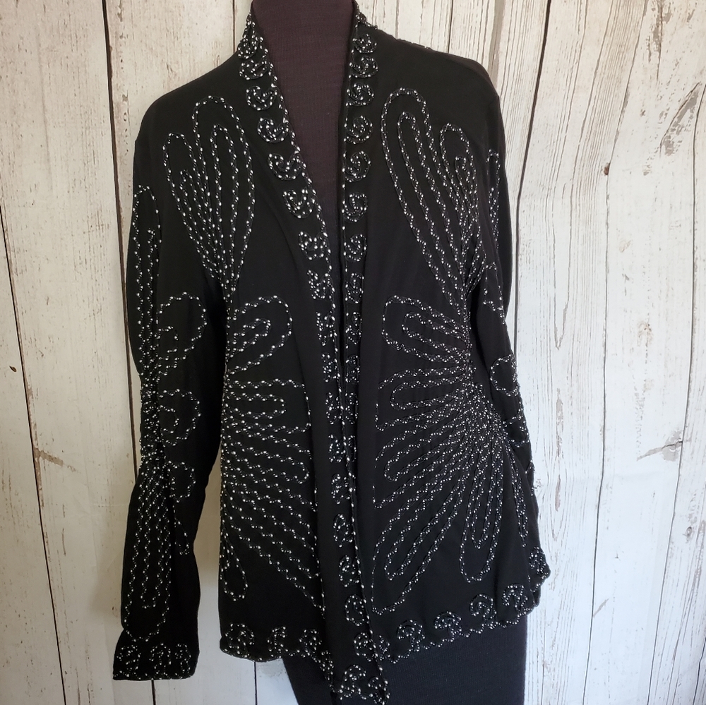 Christopher and Banks black puckered jacket with soutache trim size Large